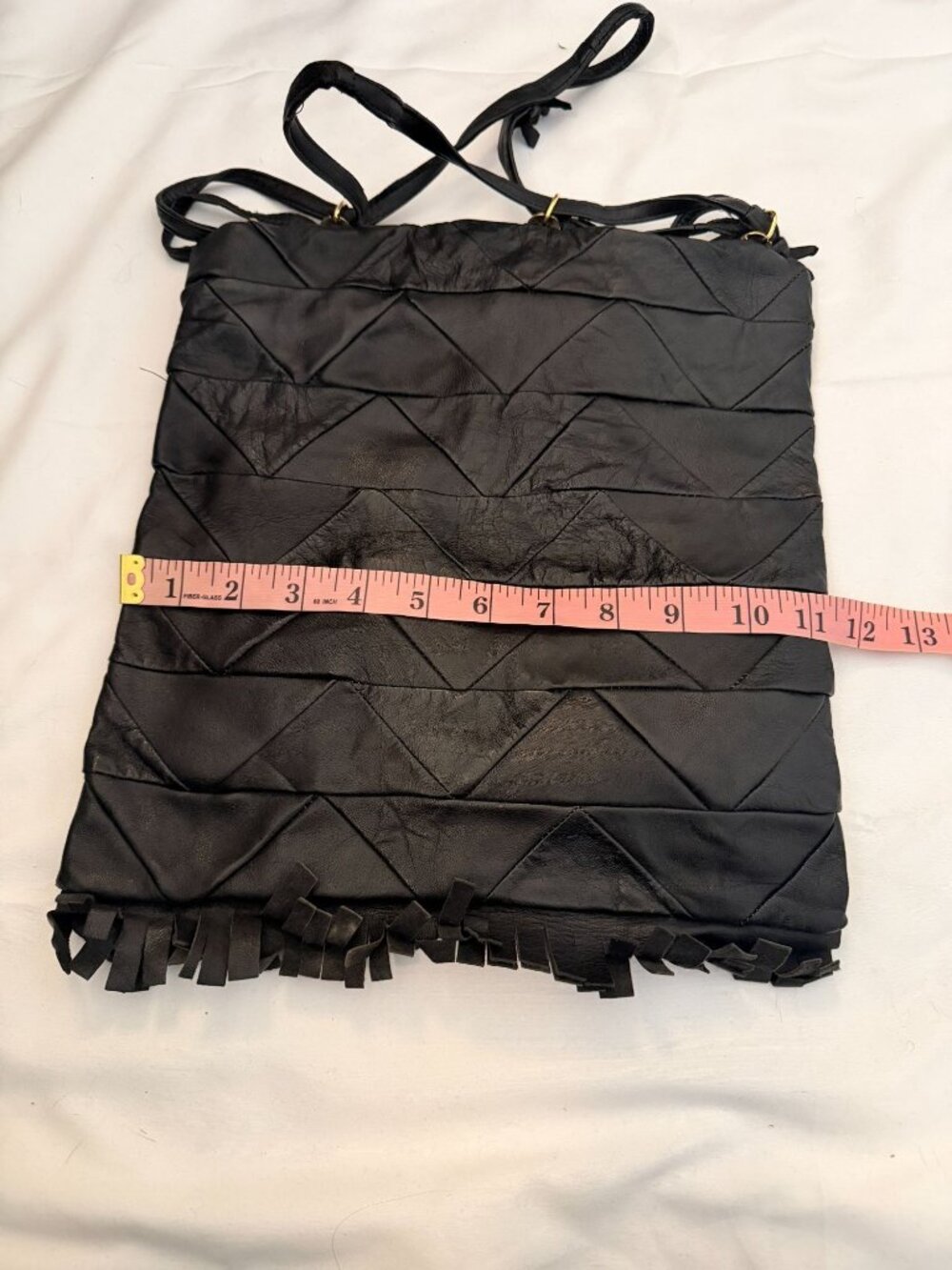 Vintage Black Leather Handbag Purse with Fringe Spain - Picture 10 of 10